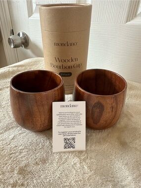 Monsanto Elegant Brown Wooden Bourbon Cups - 2 Pack New in Box